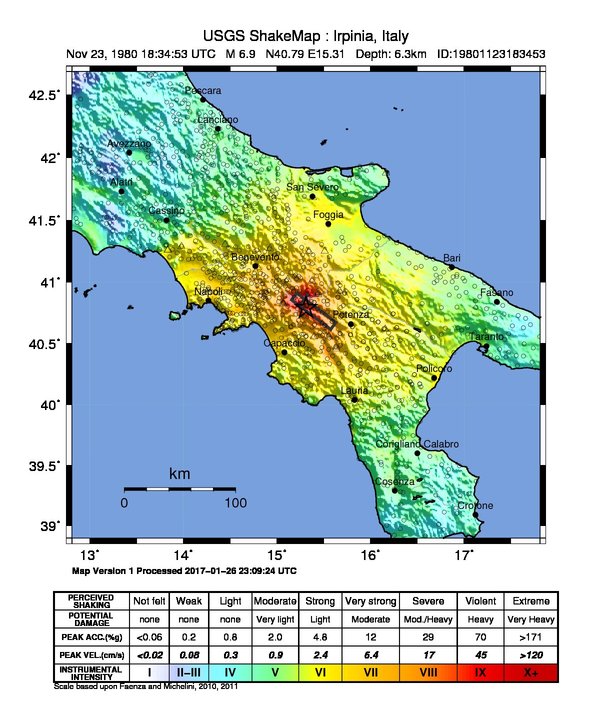 Mappa USGS dell’intensità del terremoto del 23 novembre 1980