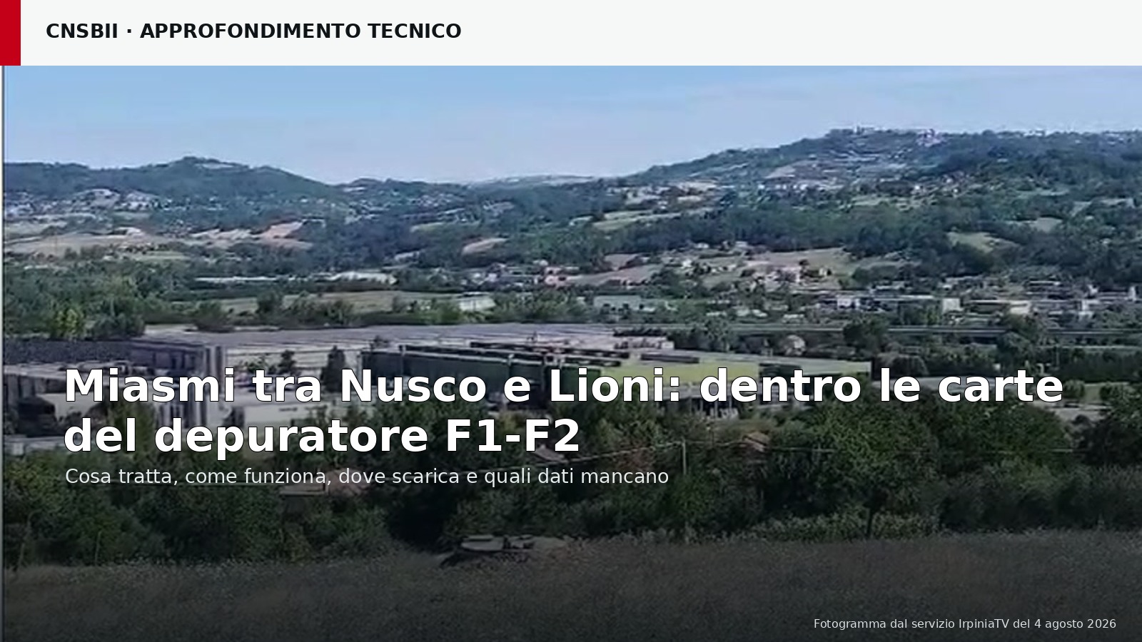 Area industriale di Nusco e titolo del dossier CNSBII sul depuratore F1-F2