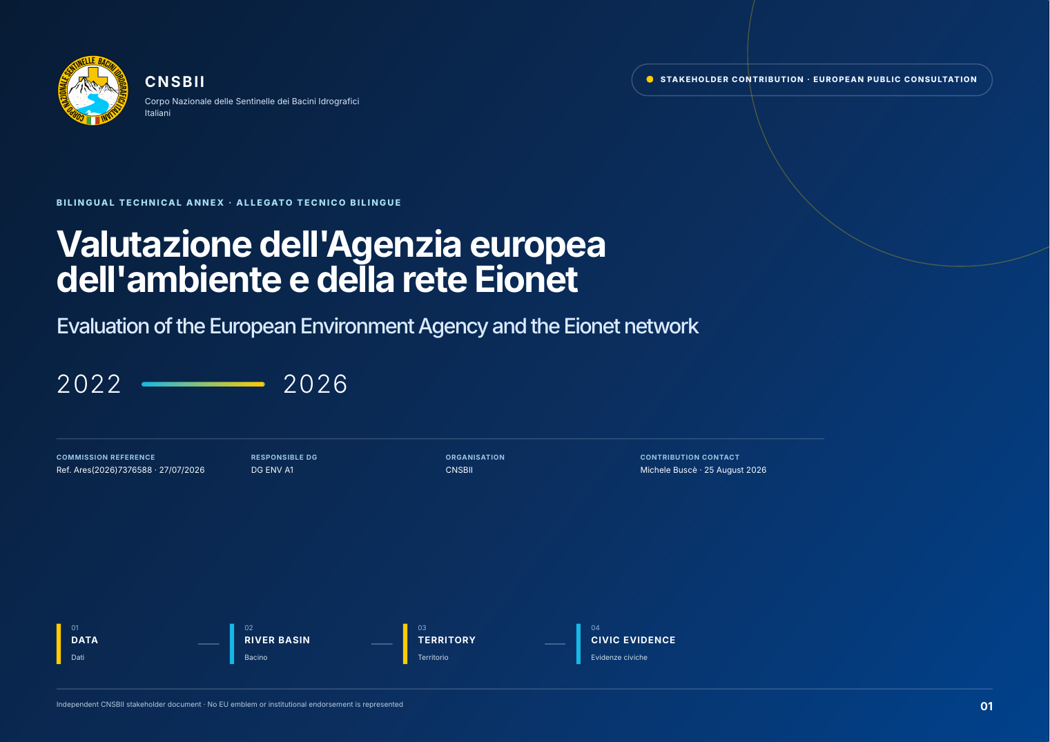 Copertina dell’allegato tecnico CNSBII sulla valutazione EEA ed Eionet 2022-2026