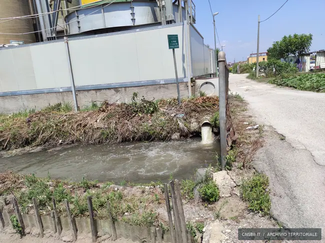 Canale San Tommaso, scarico industriale. Scafati · canale San Tommaso. Fotografia di Michele Buscè, archivio CNSBII.